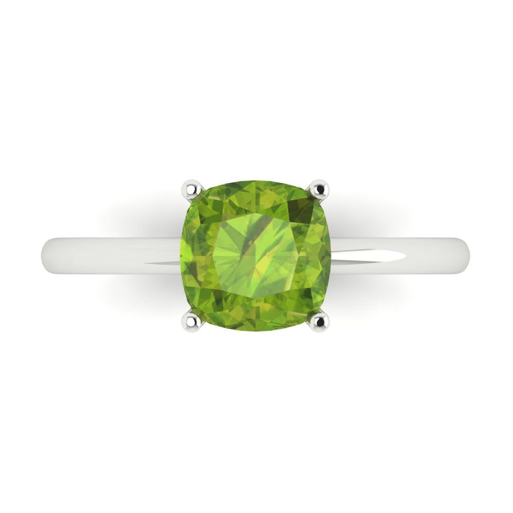 2 cttw Natural Peridot Solitaire  Engagement Ring - Solid White Gold (VVS1, Cushion Cut,7mm)