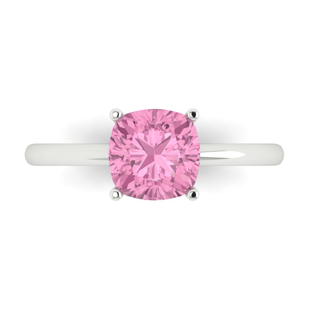 2 cttw Zirconia Simulated Pink Diamond Solitaire  Engagement Ring - Solid White Gold (VVS1, Cushion Cut,7mm)