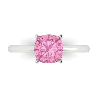 2 cttw Zirconia Simulated Pink Diamond Solitaire  Engagement Ring - Solid White Gold (VVS1, Cushion Cut,7mm)