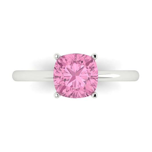 2 cttw Zirconia Simulated Pink Diamond Solitaire  Engagement Ring - Solid White Gold (VVS1, Cushion Cut,7mm)