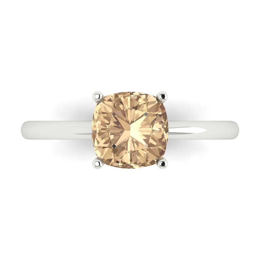 2 cttw Yellow Moissanite Solitaire  Engagement Ring - Solid White Gold (VVS1, Cushion Cut,7mm)