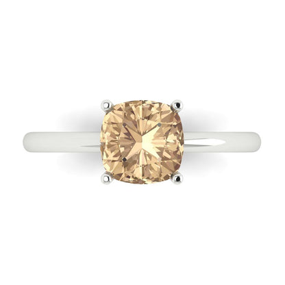 2 cttw Yellow Moissanite Solitaire  Engagement Ring - Solid White Gold (VVS1, Cushion Cut,7mm)
