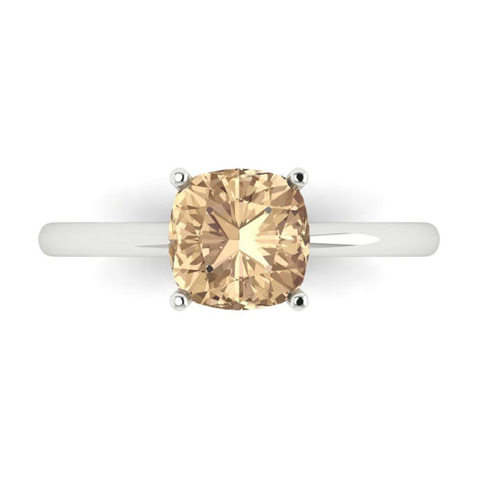 2 cttw Yellow Moissanite Solitaire  Engagement Ring - Solid White Gold (VVS1, Cushion Cut,7mm)