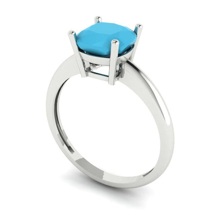 2 cttw Simulated Turquoise Solitaire  Engagement Ring - Solid White Gold (VVS1, Cushion Cut,7mm)