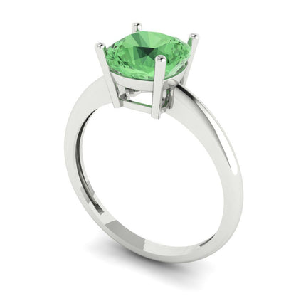 2 cttw Zirconia Simulated Green Diamond Solitaire  Engagement Ring - Solid Gold (VVS1, Cushion Cut,7mm)