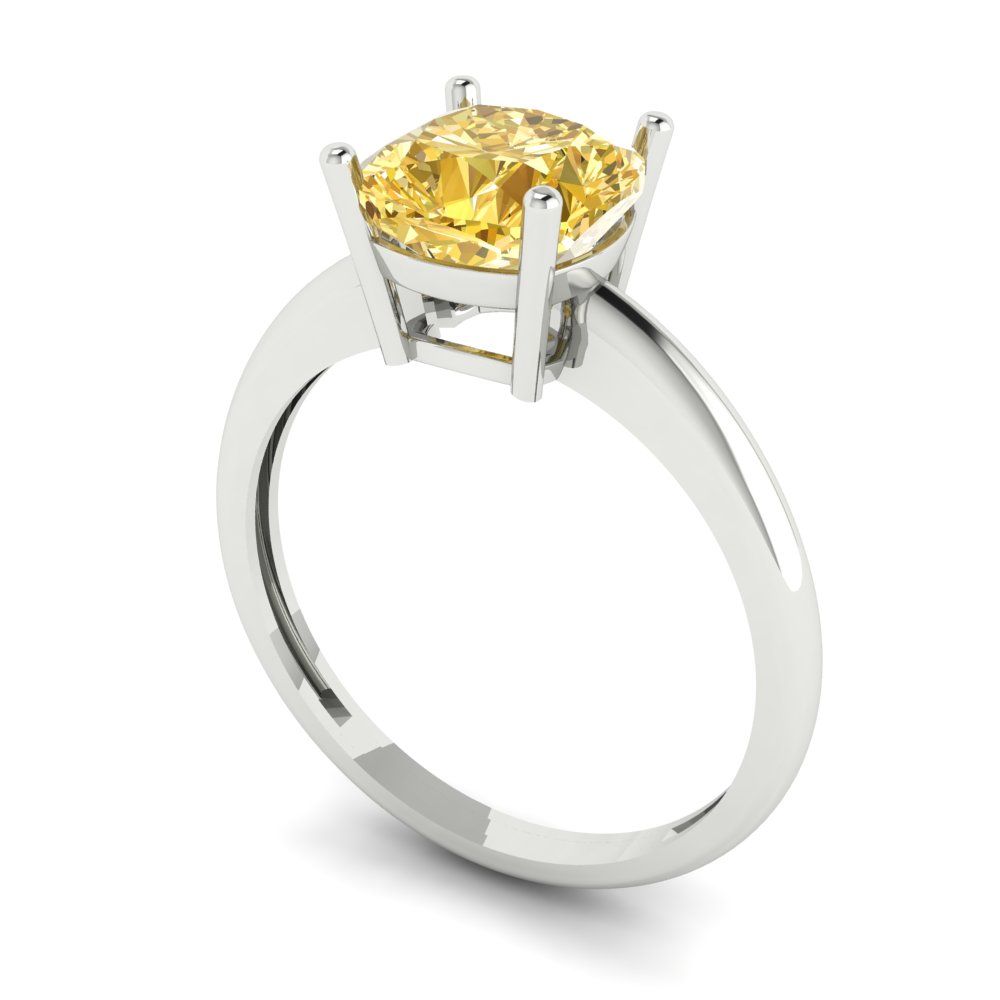 2 cttw Zirconia Simulated Yellow Diamond Solitaire  Engagement Ring - Solid White Gold (VVS1, Cushion Cut,7mm)