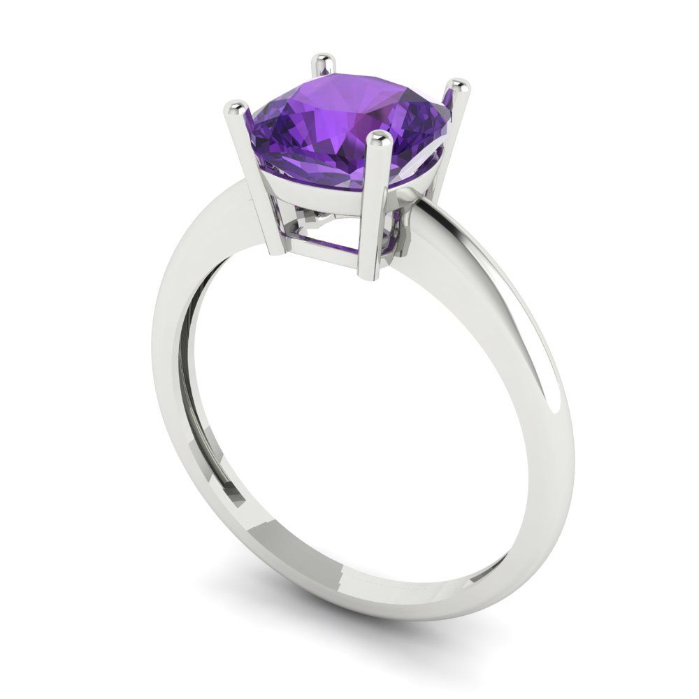2 cttw Natural Amethyst Solitaire  Engagement Ring - Solid White Gold (VVS1, Cushion Cut,7mm)