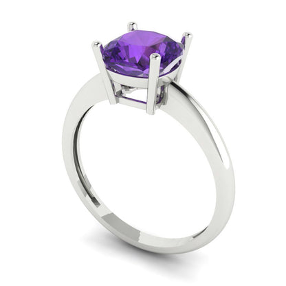 2 cttw Natural Amethyst Solitaire  Engagement Ring - Solid White Gold (VVS1, Cushion Cut,7mm)