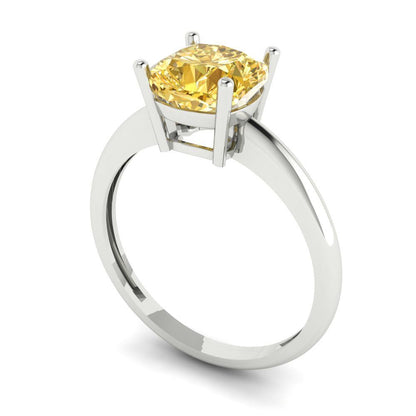 2 cttw Natural Citrine Solitaire  Engagement Ring - Solid White Gold (VVS1, Cushion Cut,7mm)