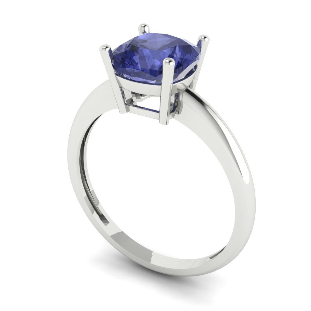 2 cttw Simulated Tanzanite Solitaire  Engagement Ring - Solid White Gold (VVS1, Cushion Cut,7mm)