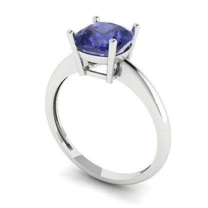 2 cttw Simulated Tanzanite Solitaire  Engagement Ring - Solid White Gold (VVS1, Cushion Cut,7mm)
