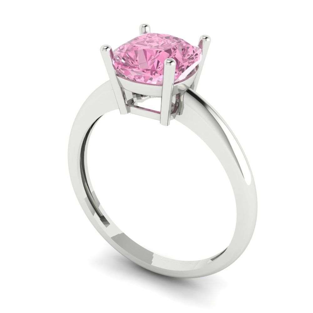 2 cttw Zirconia Simulated Pink Diamond Solitaire  Engagement Ring - Solid White Gold (VVS1, Cushion Cut,7mm)