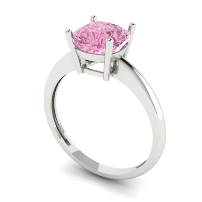 2 cttw Zirconia Simulated Pink Diamond Solitaire  Engagement Ring - Solid White Gold (VVS1, Cushion Cut,7mm)