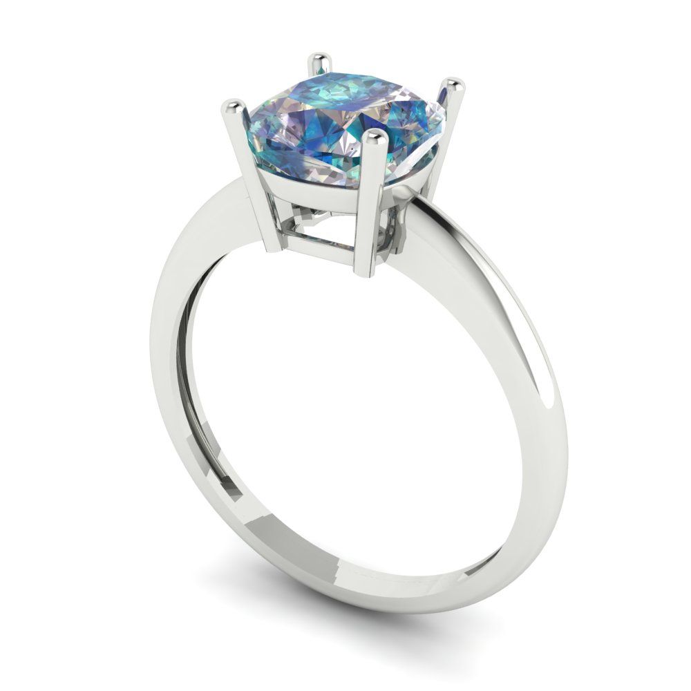 2 cttw Blue Moissanite Solitaire  Engagement Ring - Solid White Gold (VVS1, Cushion Cut,7mm)