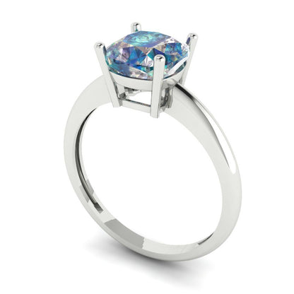 2 cttw Blue Moissanite Solitaire  Engagement Ring - Solid White Gold (VVS1, Cushion Cut,7mm)