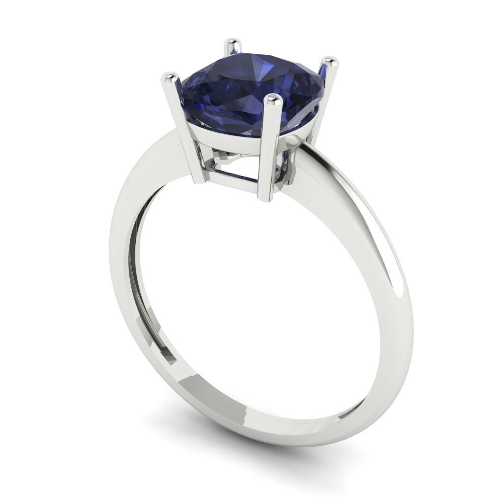 2 cttw Simulated Blue Sapphire Solitaire  Engagement Ring - Solid Gold (Cushion Cut,7mm)