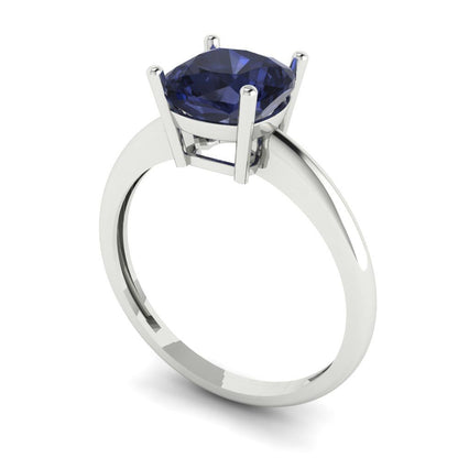 2 cttw Simulated Blue Sapphire Solitaire  Engagement Ring - Solid Gold (Cushion Cut,7mm)