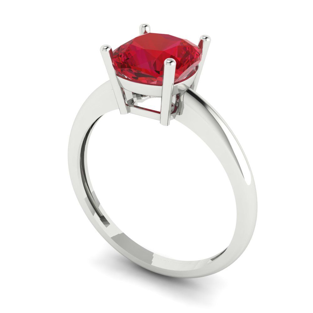 2 cttw Simulated Ruby Solitaire  Engagement Ring - Solid White Gold (VVS1, Cushion Cut,7mm)