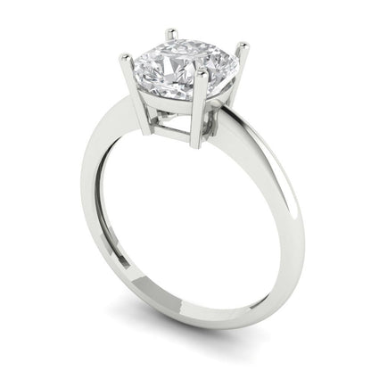 2 cttw Moissanite Solitaire  Engagement Ring - Solid White Gold (VVS1, Cushion Cut,7mm)