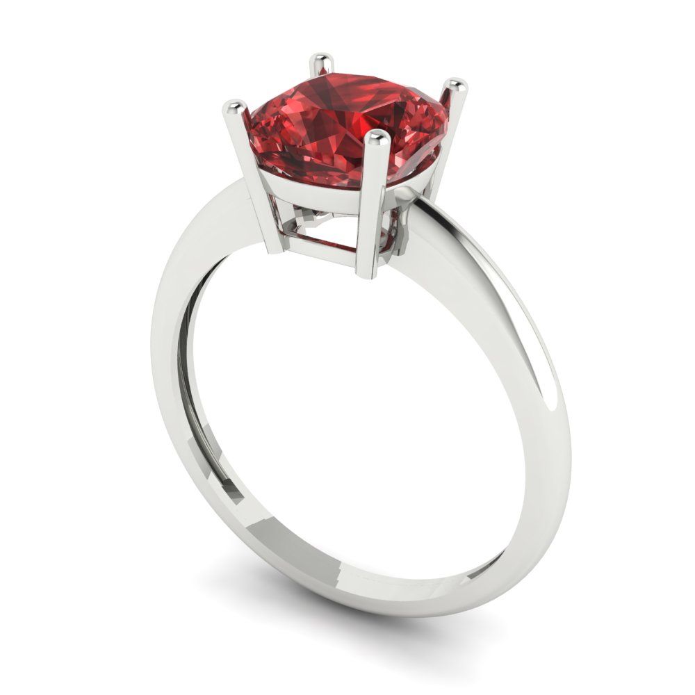 2 cttw Natural Garnet Solitaire  Engagement Ring - Solid White Gold (VVS1, Cushion Cut,7mm)