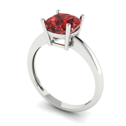 2 cttw Natural Garnet Solitaire  Engagement Ring - Solid White Gold (VVS1, Cushion Cut,7mm)