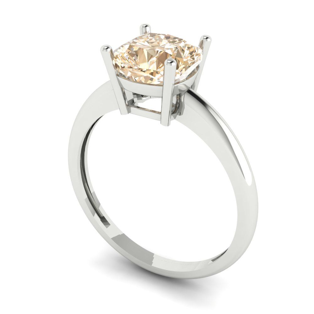 2 cttw Natural Morganite Solitaire  Engagement Ring - Solid White Gold (VVS1, Cushion Cut,7mm)