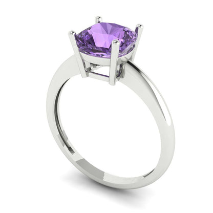 2 cttw Simulated Alexandrite Solitaire  Engagement Ring - Solid White Gold (VVS1, Cushion Cut,7mm)