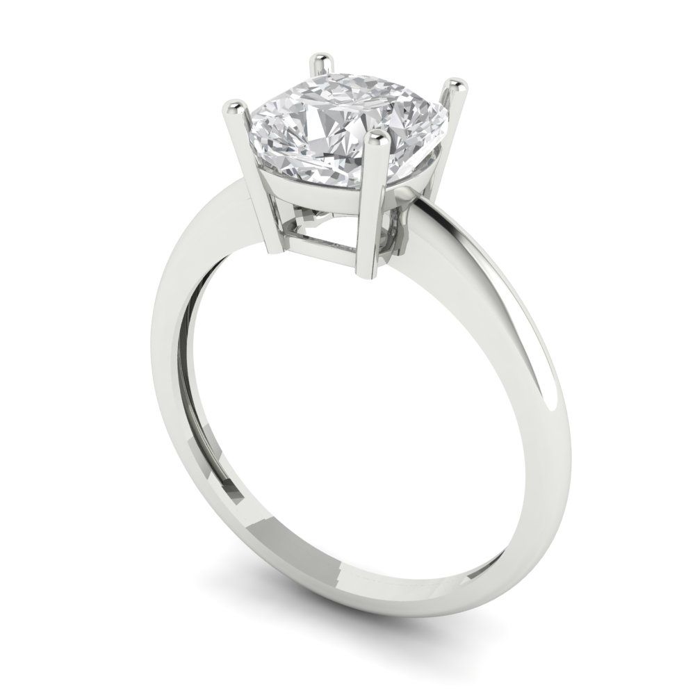 2 cttw White Sapphire Solitaire  Engagement Ring - Solid White Gold (VVS1, Cushion Cut,7mm)