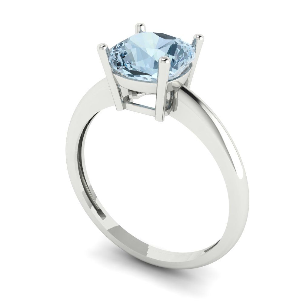 2 cttw Natural Aquamarine Solitaire  Engagement Ring - Solid Gold (Cushion Cut,7mm)