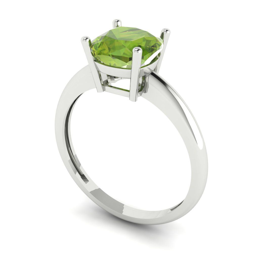 2 cttw Natural Peridot Solitaire  Engagement Ring - Solid White Gold (VVS1, Cushion Cut,7mm)