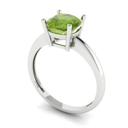 2 cttw Natural Peridot Solitaire  Engagement Ring - Solid White Gold (VVS1, Cushion Cut,7mm)