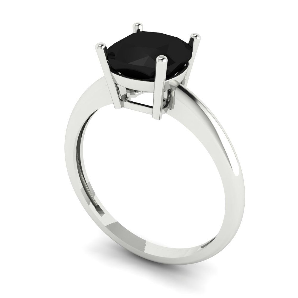 2 cttw Natural Onyx Solitaire  Engagement Ring - Solid White Gold (VVS1, Cushion Cut,7mm)