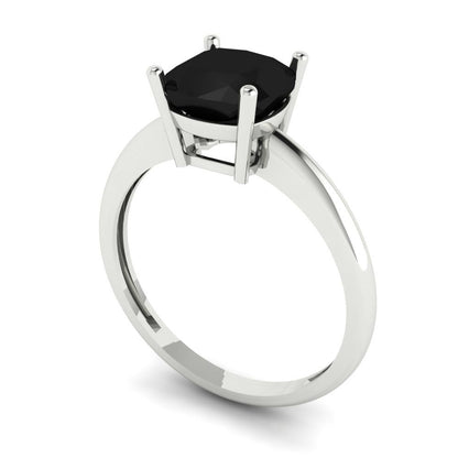 2 cttw Natural Onyx Solitaire  Engagement Ring - Solid White Gold (VVS1, Cushion Cut,7mm)