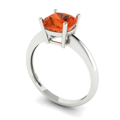 2 cttw Zirconia Simulated Red Diamond Solitaire  Engagement Ring - Solid White Gold (VVS1, Cushion Cut,7mm)