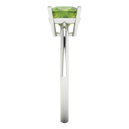 2 cttw Natural Peridot Solitaire  Engagement Ring - Solid White Gold (VVS1, Cushion Cut,7mm)