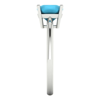 2 cttw Simulated Turquoise Solitaire  Engagement Ring - Solid White Gold (VVS1, Cushion Cut,7mm)