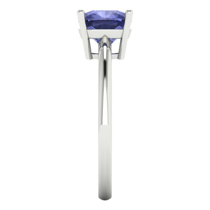 2 cttw Simulated Tanzanite Solitaire  Engagement Ring - Solid White Gold (VVS1, Cushion Cut,7mm)