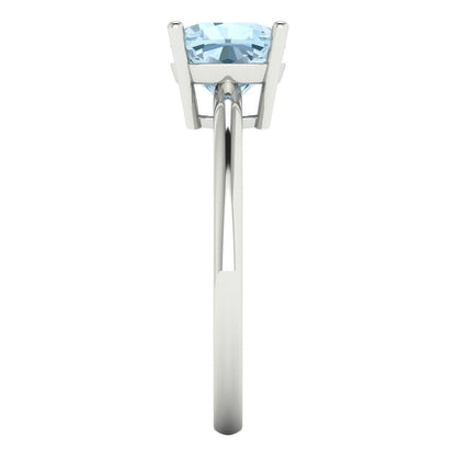 2 cttw Natural Sky Blue Topaz Solitaire  Engagement Ring - Solid White Gold (VVS1, Cushion Cut,7mm)