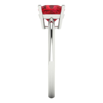 2 cttw Simulated Ruby Solitaire  Engagement Ring - Solid White Gold (VVS1, Cushion Cut,7mm)