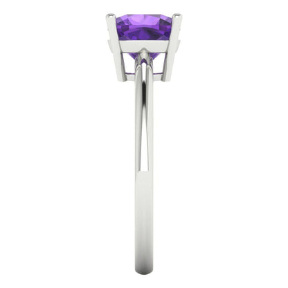 2 cttw Natural Amethyst Solitaire  Engagement Ring - Solid White Gold (VVS1, Cushion Cut,7mm)