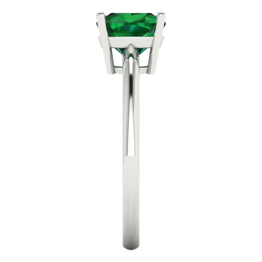 2 cttw Simulated Emerald Solitaire  Engagement Ring - Solid White Gold (VVS1, Cushion Cut,7mm)