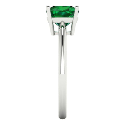 2 cttw Simulated Emerald Solitaire  Engagement Ring - Solid White Gold (VVS1, Cushion Cut,7mm)
