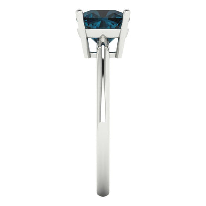 2 cttw Natural London Blue Topaz Solitaire  Engagement Ring - Solid White Gold (VVS1, Cushion Cut,7mm)