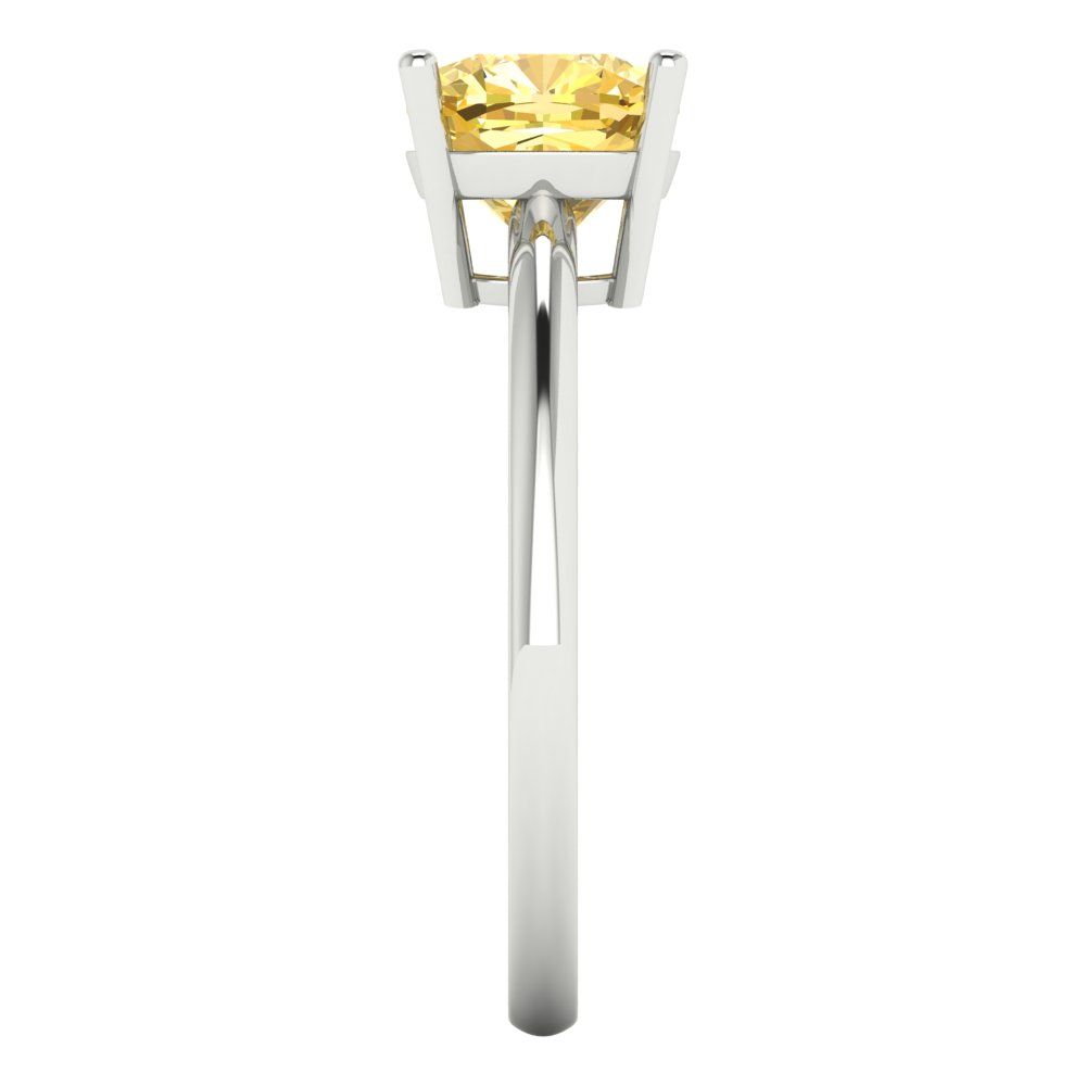 2 cttw Zirconia Simulated Yellow Diamond Solitaire  Engagement Ring - Solid White Gold (VVS1, Cushion Cut,7mm)