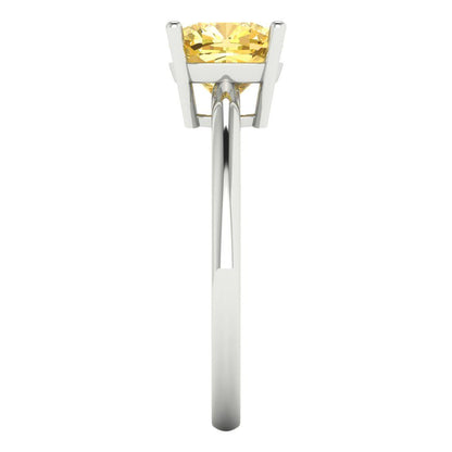 2 cttw Zirconia Simulated Yellow Diamond Solitaire  Engagement Ring - Solid White Gold (VVS1, Cushion Cut,7mm)