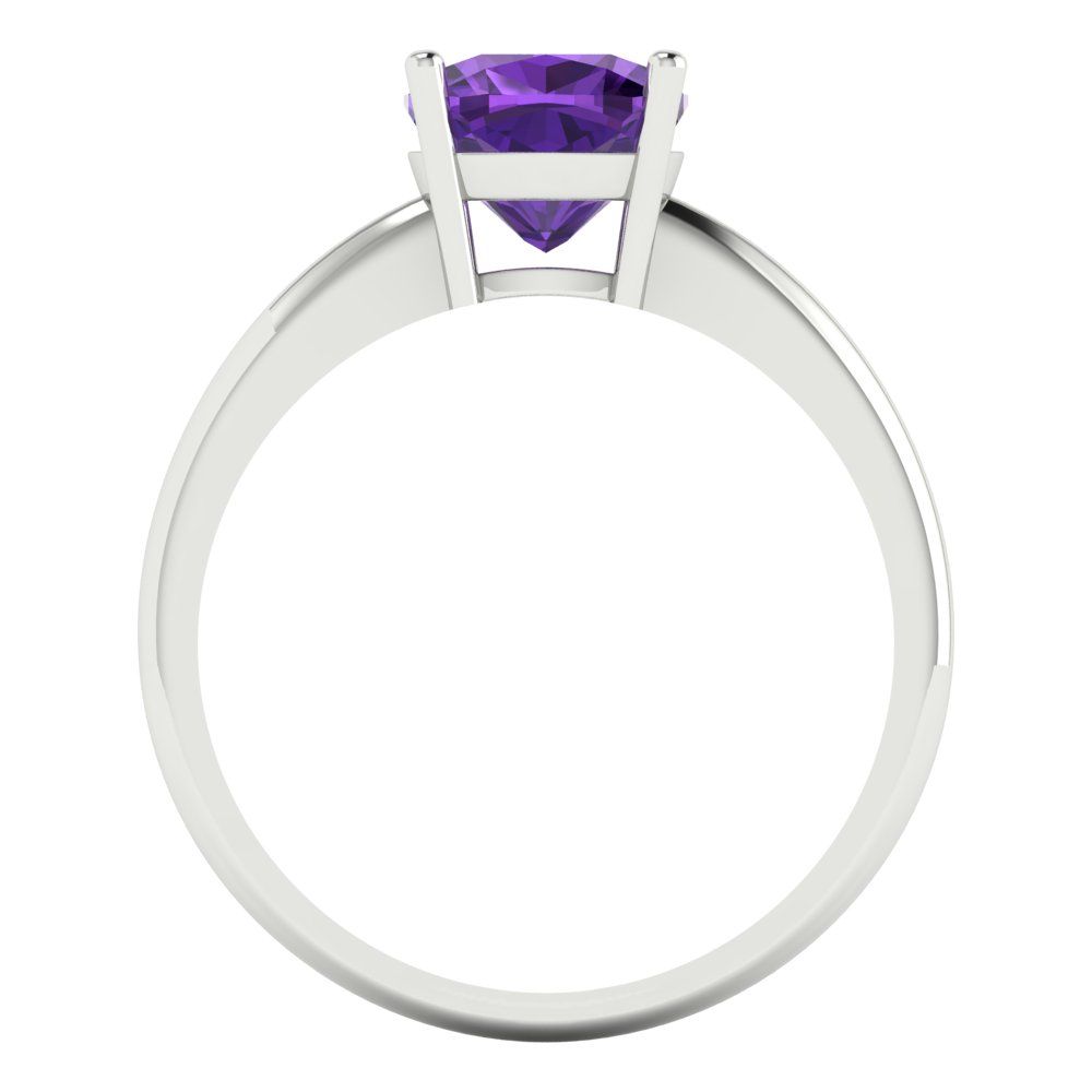 2 cttw Natural Amethyst Solitaire  Engagement Ring - Solid White Gold (VVS1, Cushion Cut,7mm)