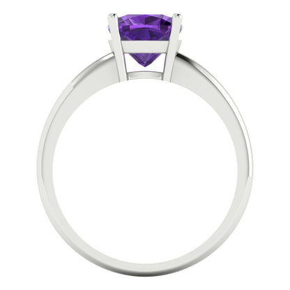 2 cttw Natural Amethyst Solitaire  Engagement Ring - Solid White Gold (VVS1, Cushion Cut,7mm)