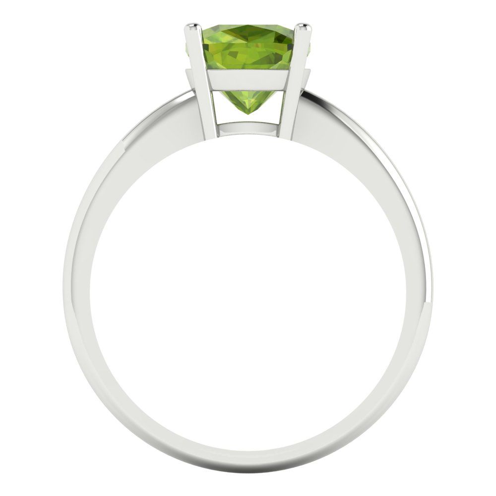 2 cttw Natural Peridot Solitaire  Engagement Ring - Solid White Gold (VVS1, Cushion Cut,7mm)