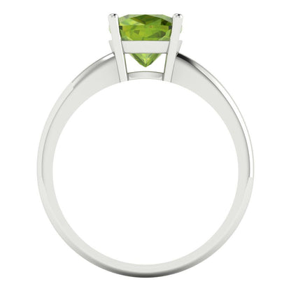 2 cttw Natural Peridot Solitaire  Engagement Ring - Solid White Gold (VVS1, Cushion Cut,7mm)