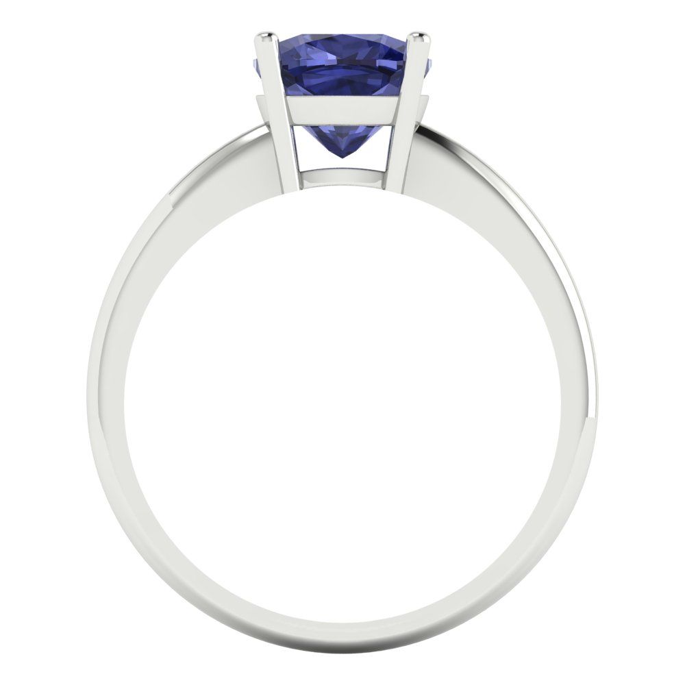 2 cttw Simulated Tanzanite Solitaire  Engagement Ring - Solid White Gold (VVS1, Cushion Cut,7mm)